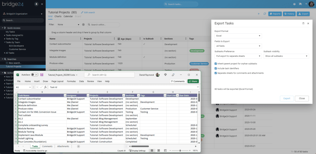 Asana Export Tasks and Subtasks to Excel and CSV