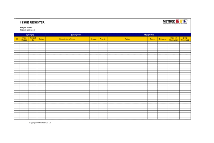 Issue Register Template for Project Managers Issue Register Template for Project Managers