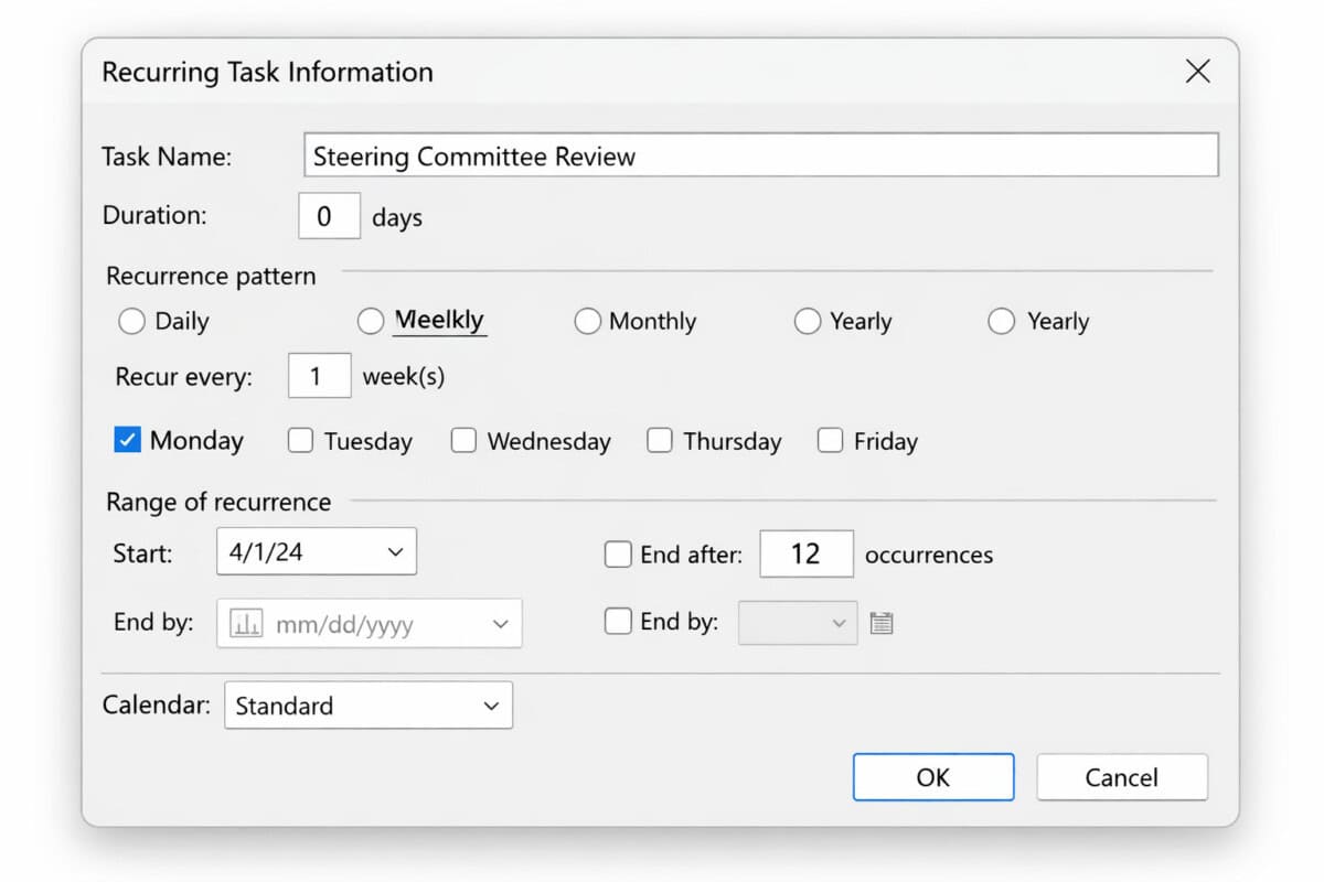 Create Recurring Tasks with Microsoft Project
