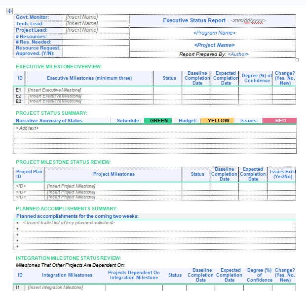 11 x Executive Project Status Report Template – Word, Excel 3