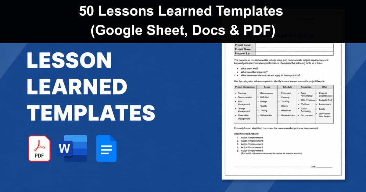 Printable Lessons Learned Sheet.pdf 50 Lessons Learned Templates (Google Sheets, Docs & PDF)