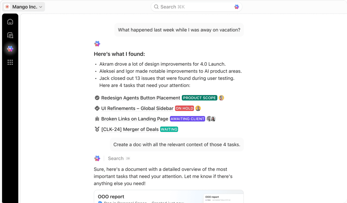 ClickUp Brain AI assistant