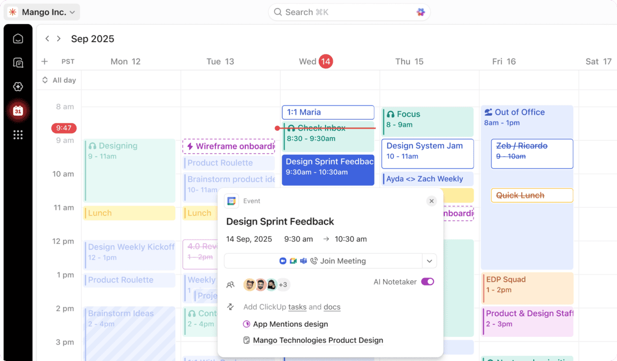 ClickUp calendar view