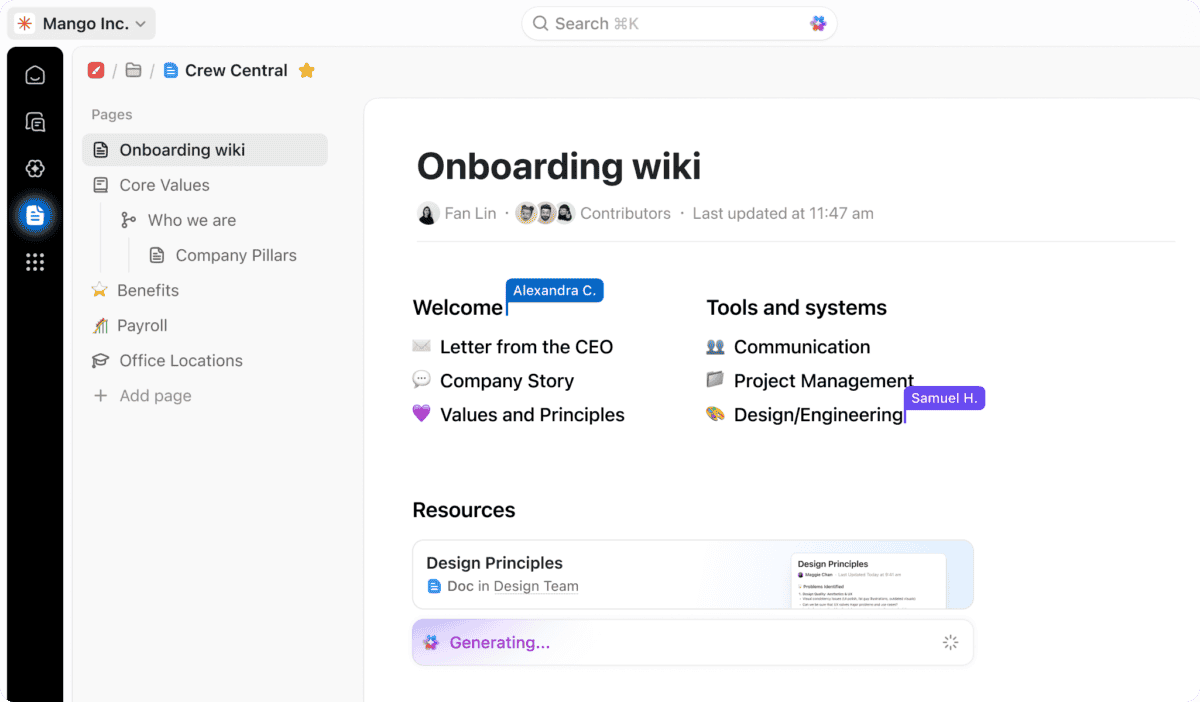 ClickUp collaborative docs