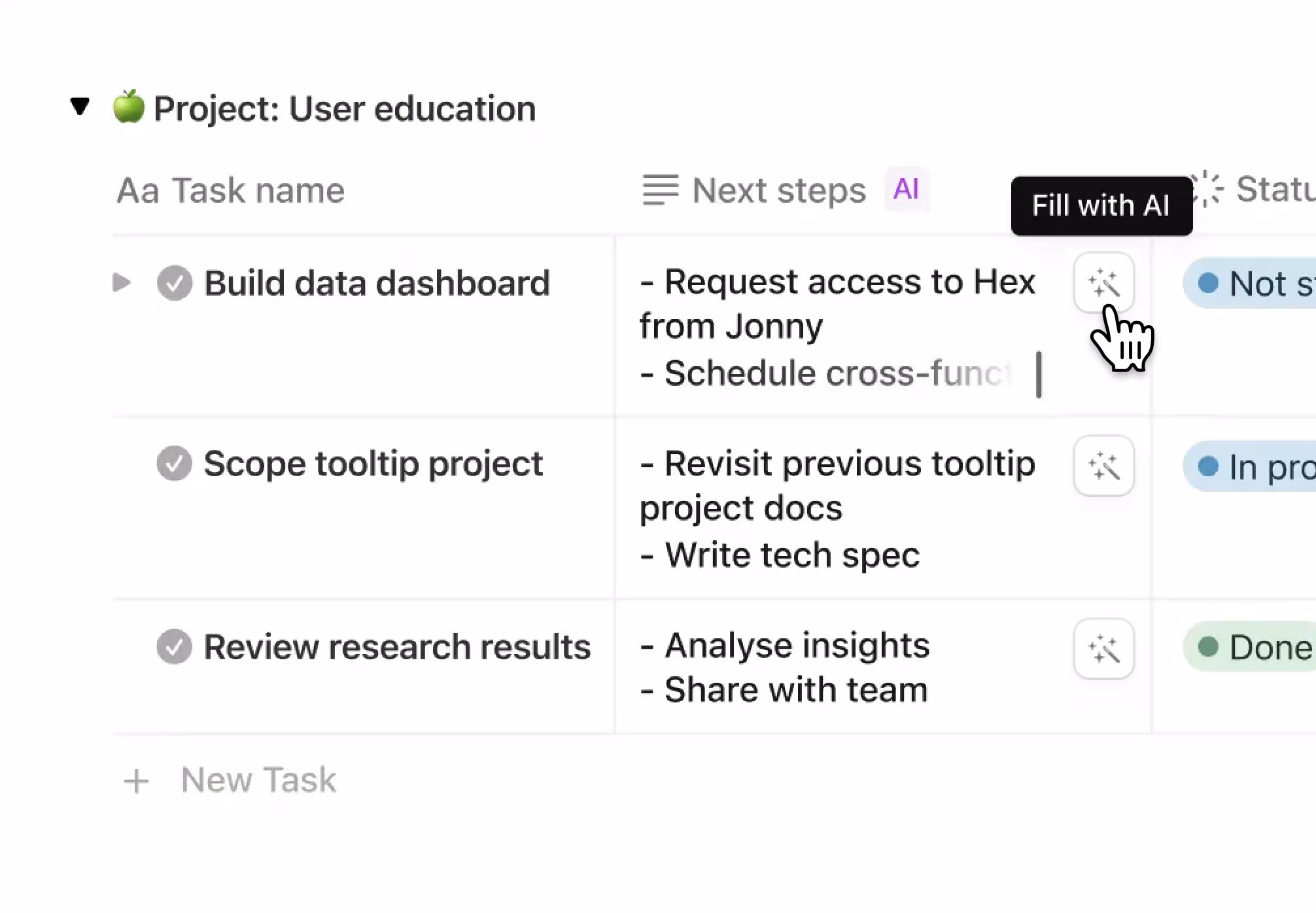Notion AI Autofill filling in project details