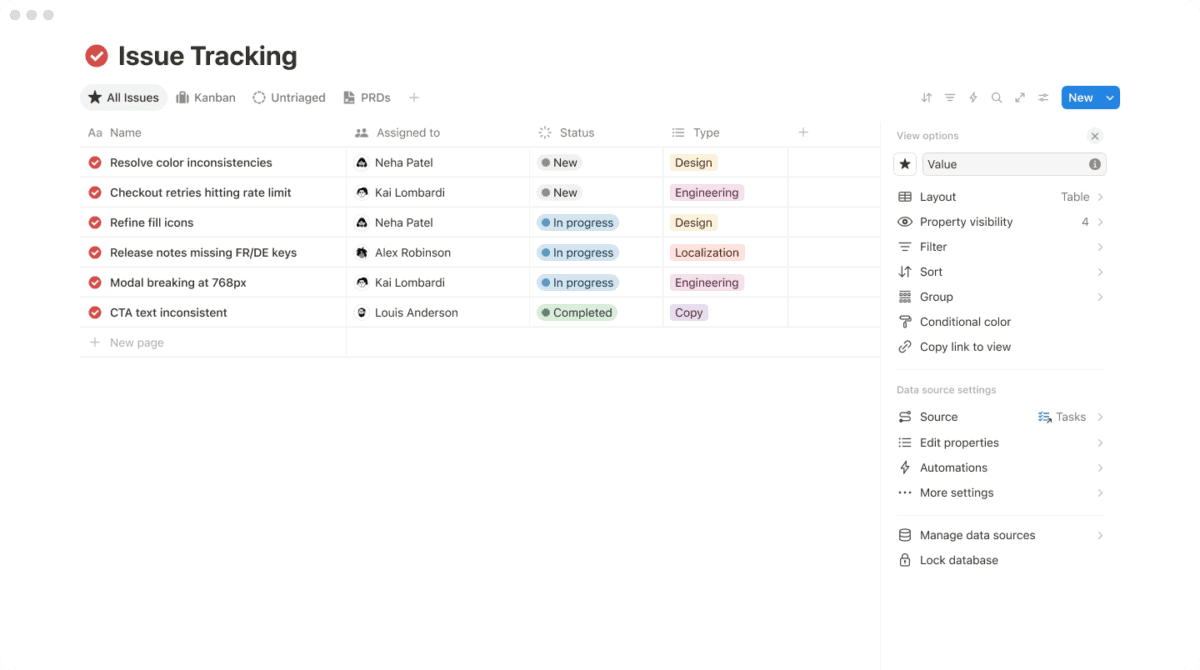Notion launch checklist database