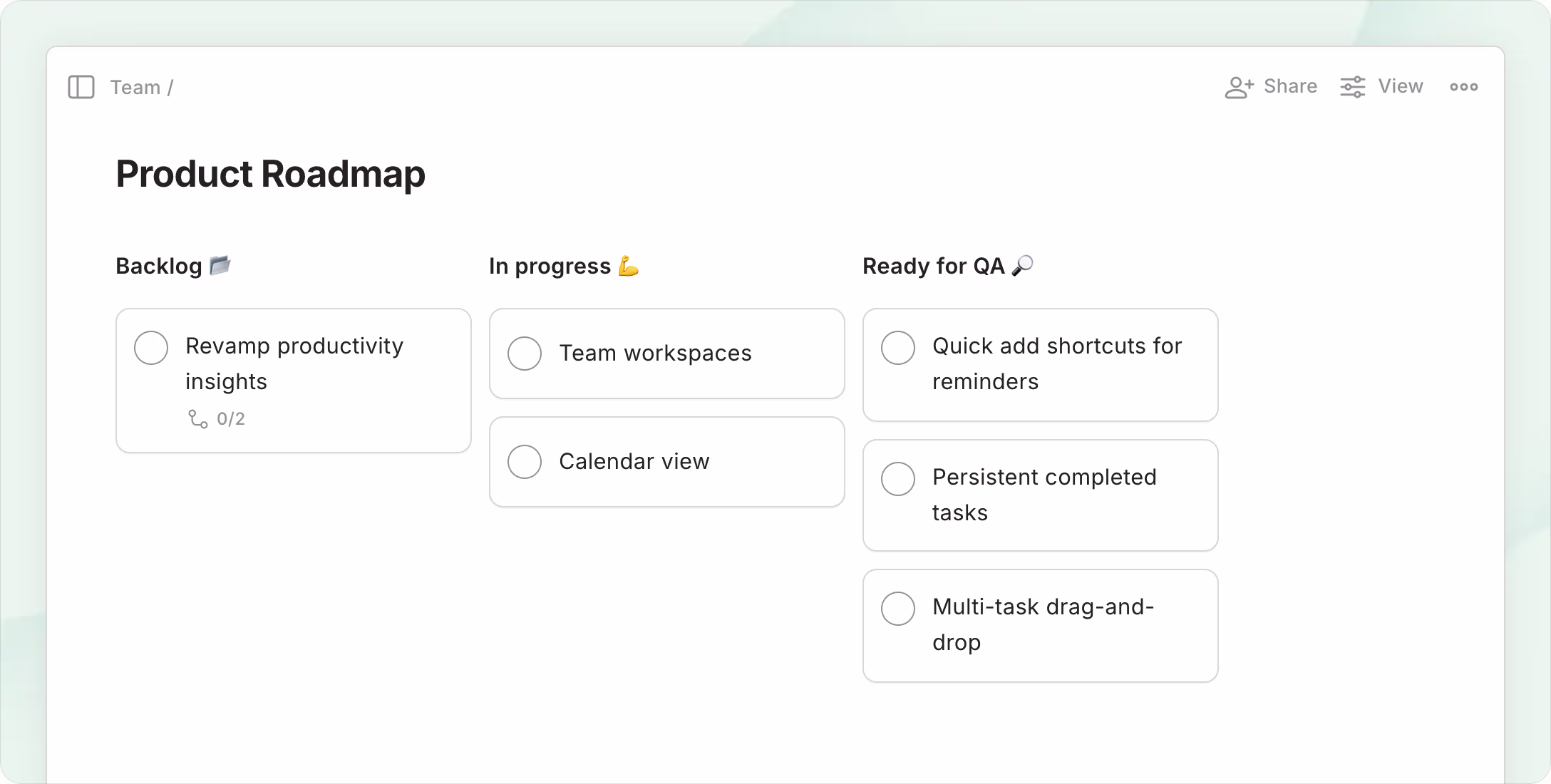 Todoist project in board layout
