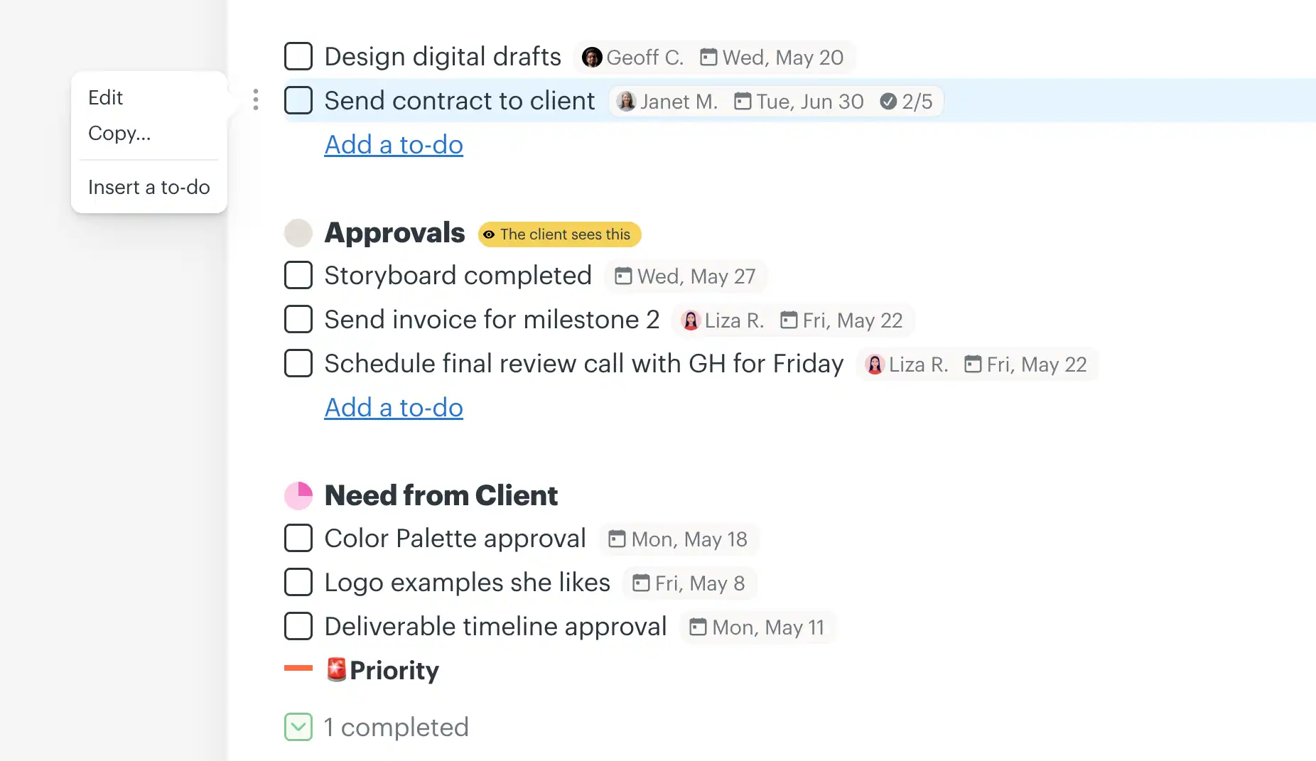 Basecamp to-do lists with assignees and due dates