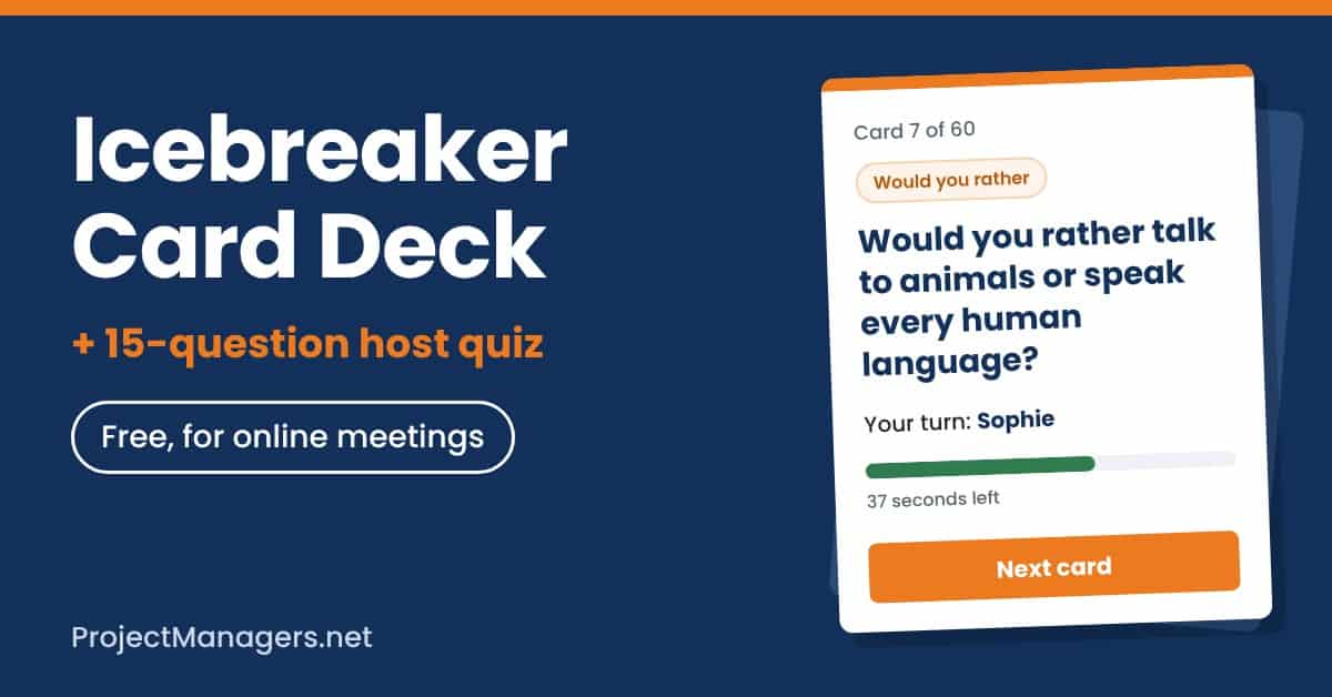 Icebreaker card deck and virtual host quiz